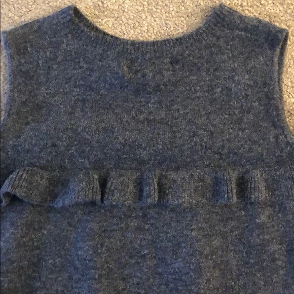 Loft | Open Shoulder Ruffle Navy Sweater - Picture 7 of 8